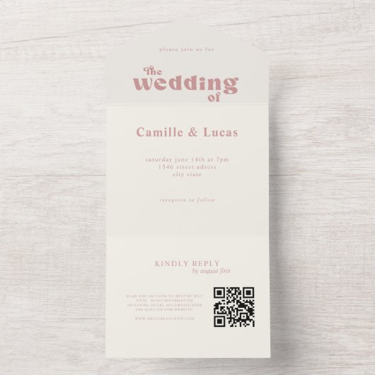 Retro Dusty Rose QR-Code Alle in einer Einladung (Innen Boden)