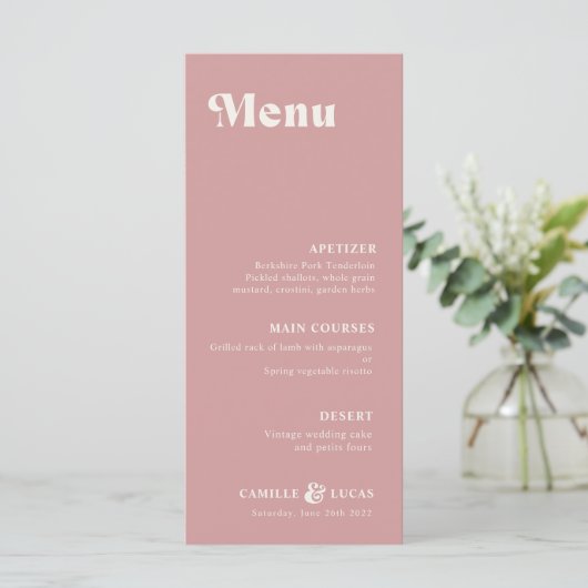 Retro Dusty Rose Rust Wedding Menu Menükarte (Stehend Vorderseite)