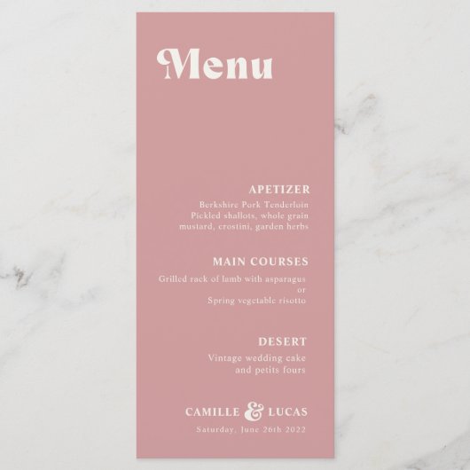 Retro Dusty Rose Rust Wedding Menu Menükarte (Vorderseite)