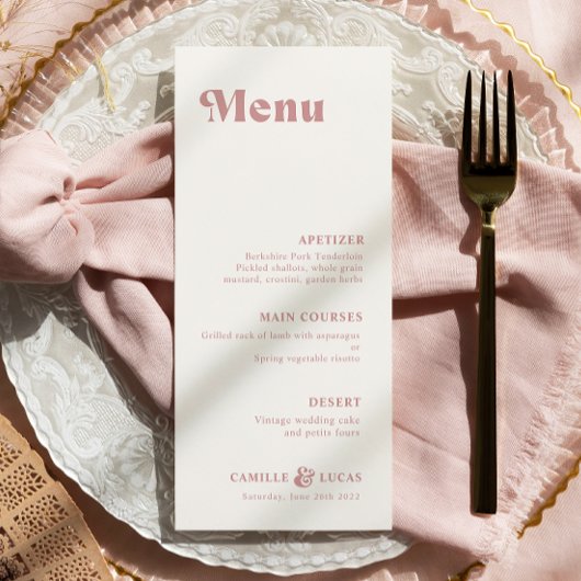 Retro Dusty Rose Rust Wedding Menu Menükarte