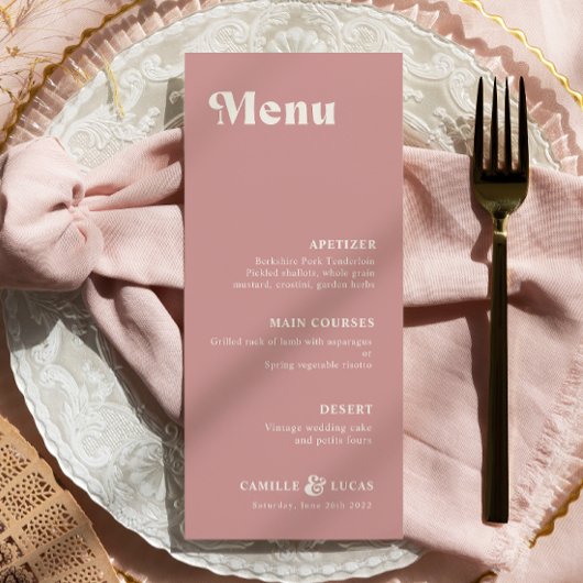 Retro Dusty Rose Rust Wedding Menu Menükarte