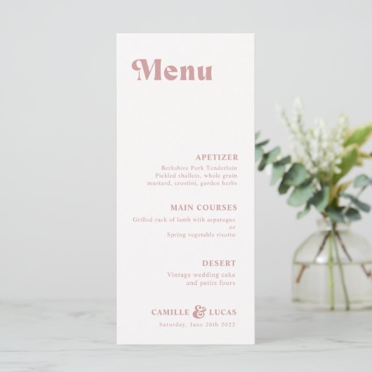 Retro Dusty Rose Rust Wedding Menu Menükarte (Stehend Vorderseite)