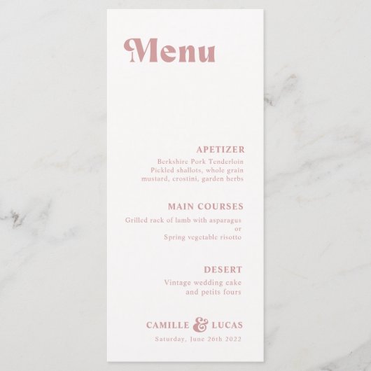 Retro Dusty Rose Rust Wedding Menu Menükarte (Vorderseite)
