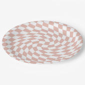 Retro Dusty Rose Sand Pink Karo geprüft Pappteller (Schrägansicht)