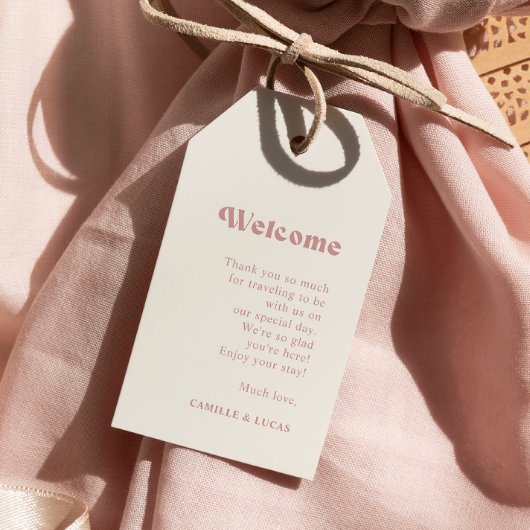 Retro Dusty Rose Wedding Begrüßungstags Geschenkanhänger