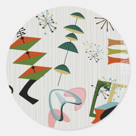 Retro Eames-Era Atomic Inspiriert Runder Aufkleber (Vorderseite)