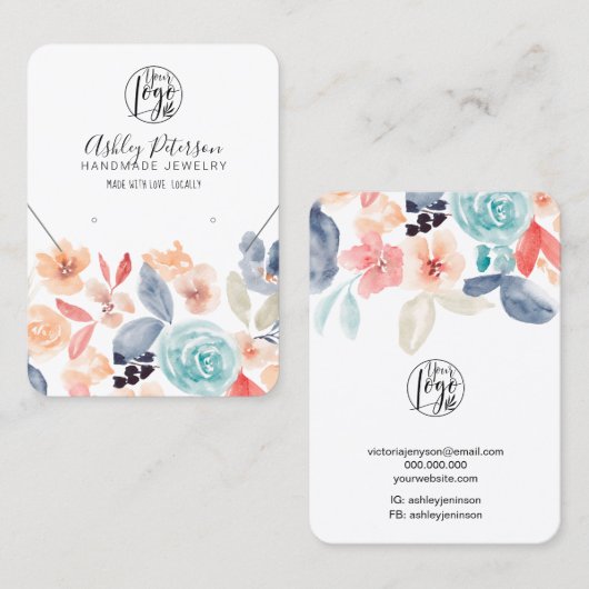 Retro Earth Blumen Logo Schmuck Ohrring Halskette Visitenkarte (Vorne/Hinten)