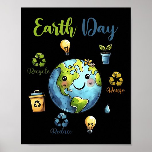 Retro Earth Day Reduced Reuse Recycle _1 Poster (Vorne)