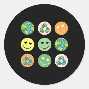 Retro Earth Day Smile Reduzieren Wiederverwendung Runder Aufkleber