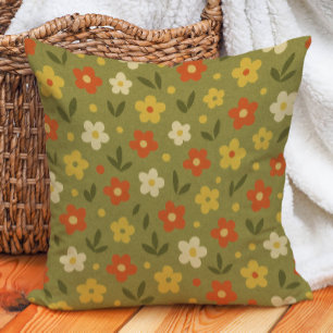 Retro Earth Tone Olive Orange Gold Floral Kissen