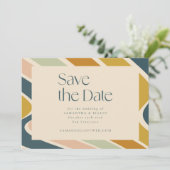 Retro Earthy Boho Abstrakt Wavy Pastel Wedding Save The Date (Stehend Vorderseite)