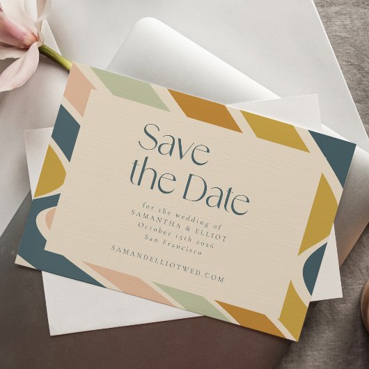 Retro Earthy Boho Abstrakt Wavy Pastel Wedding Save The Date