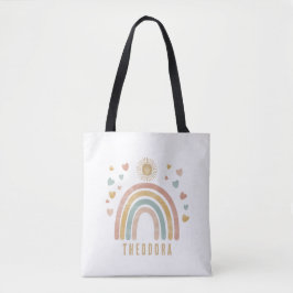 Retro Earthy Colors Watercolor Rainbow and Sun Tasche