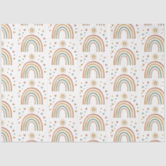 Retro Earthy Colors Watercolor Rainbow Sun Pattern Seidenpapier (Vorderseite)
