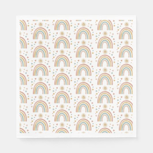 Retro Earthy Colors Watercolor Rainbow Sun Pattern Serviette (Vorderseite)