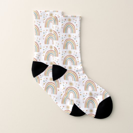 Retro Earthy Colors Watercolor Rainbow Sun Pattern Socken (Paar)
