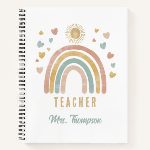 Retro Earthy Colors Watercolor Rainbow Sun Teacher Notizblock