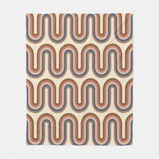 Retro Earthy Wavy Lines in Brown Fleecedecke (Vorderseite)