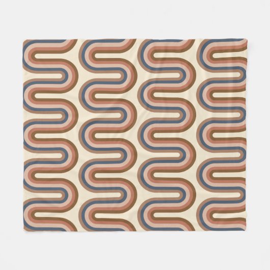 Retro Earthy Wavy Lines in Brown Fleecedecke (Vorderseite (Horizontal))