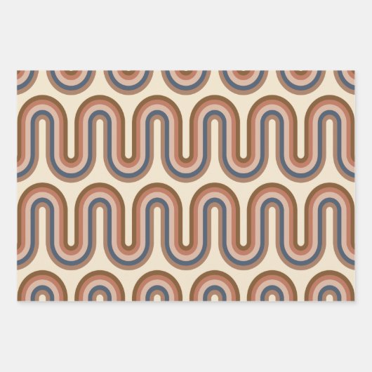 Retro Earthy Wavy Lines in Brown Geschenkpapier Set (Vorderseite 3)