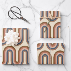 Retro Earthy Wavy Lines in Brown Geschenkpapier Set