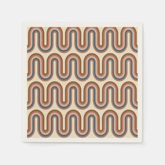 Retro Earthy Wavy Lines in Brown Serviette (Vorderseite)