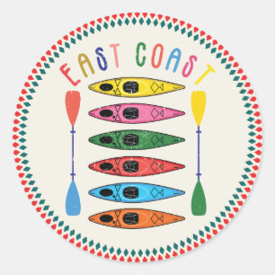 Retro East Coast Kayaking T - Shirt Runder Aufkleber
