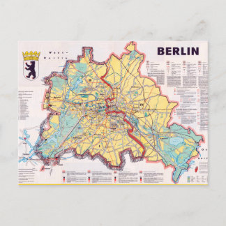 Retro East/West Berlin Map Poster Postkarte