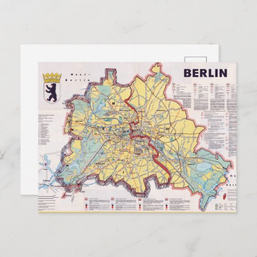 Retro East/West Berlin Map Poster Postkarte (Vorne/Hinten)