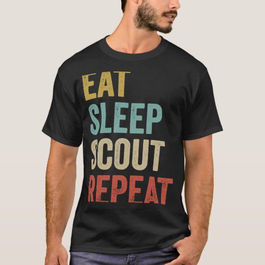 Retro Eat Sleep Scout Boy Scouting Leader T-Shirt (Vorderseite)