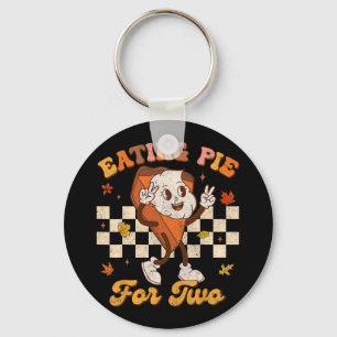 Retro Eating Pumpkin Pie für zwei Erntedank Preg Schlüsselanhänger