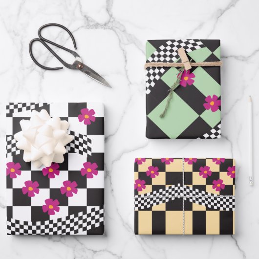 Retro-eckerboard-Design Geschenkpapier Set (Vorderseite)