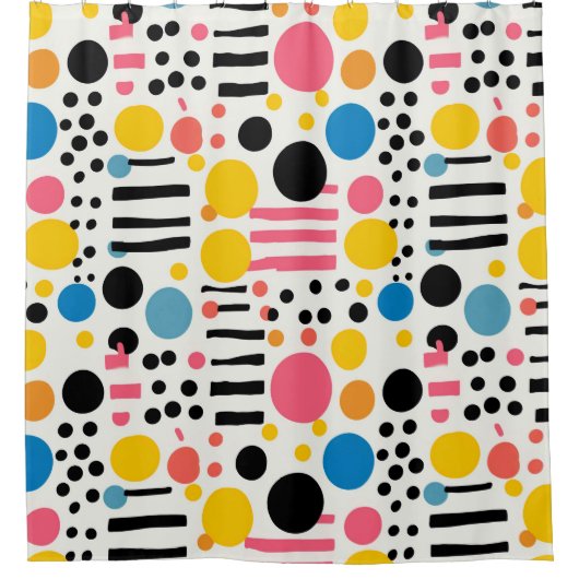 Retro Eclectic farbige Punkte und Linien Duschvorhang (Vorderseite)