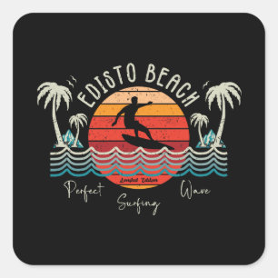 Retro Edisto Beach Surfing Quadratischer Aufkleber