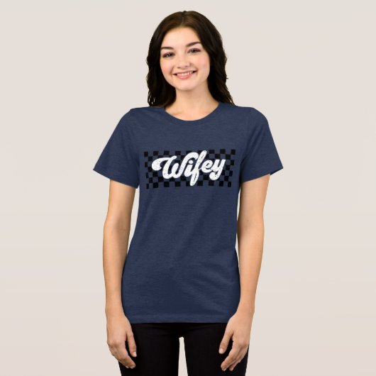 Retro Ehefrau Kariert Tri-Blend Shirt (Vorderseite voll)