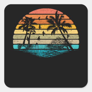 Retro Eighties Beach Surf Graphic Vintage Quadratischer Aufkleber