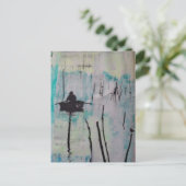 Retro Ein Boot und ein Vogel Schwarz Weiß Blau  Postkarte (Stehend Vorderseite)