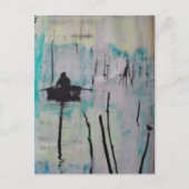 Retro Ein Boot und ein Vogel Schwarz Weiß Blau  Postkarte (Vorderseite)