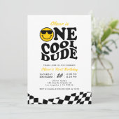 Retro Ein Cooler Typ Lächeln Gesicht Junge 1. Gebu Einladung (Stehend Vorderseite)