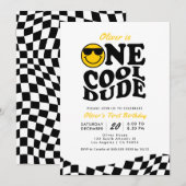 Retro Ein Cooler Typ Lächeln Gesicht Junge 1. Gebu Einladung (Vorne/Hinten)