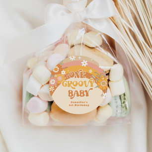 Retro ein groovy Baby-Geburtstag Runder Aufkleber