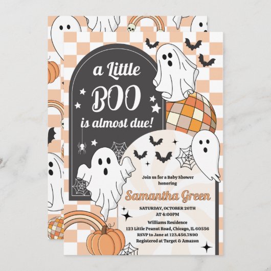 Retro eine kleine Boo Halloween Babydusche Einladung (Vorne/Hinten)