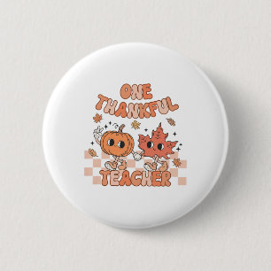 Retro einen dankbaren Lehrer Pumpkin und Herbstlea Button