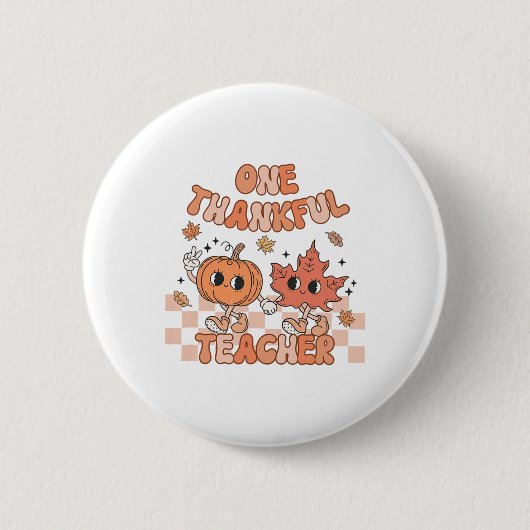Retro einen dankbaren Lehrer Pumpkin und Herbstlea Button (Vorderseite)