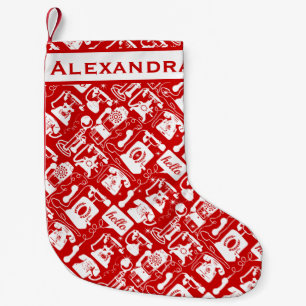 Retro eines beliebigen Farbfernsprechmusters Kleiner Weihnachtsstrumpf