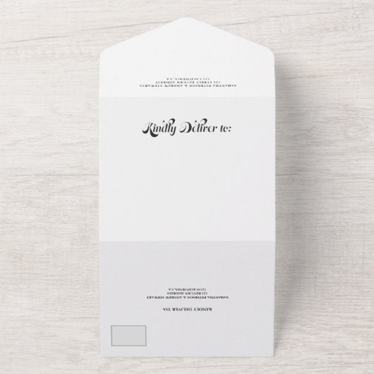 Retro einfache Schwarz-Weiß-Drehbuch-Hochzeit All In One Einladung (Außenbereich)