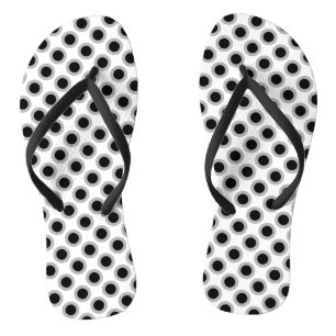 Retro eingekreiste Punkte, grau, schwarz und weiß Badesandalen