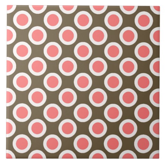 Retro eingekreiste Punkte, Taupe und Korallenrosa Fliese (Vorderseite)