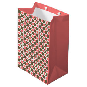 Retro eingekreiste Punkte, Taupe und Korallenrosa Mittlere Geschenktüte