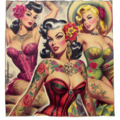 Retro-Eingezogene Mädchen Duschvorhang (Vorderseite)